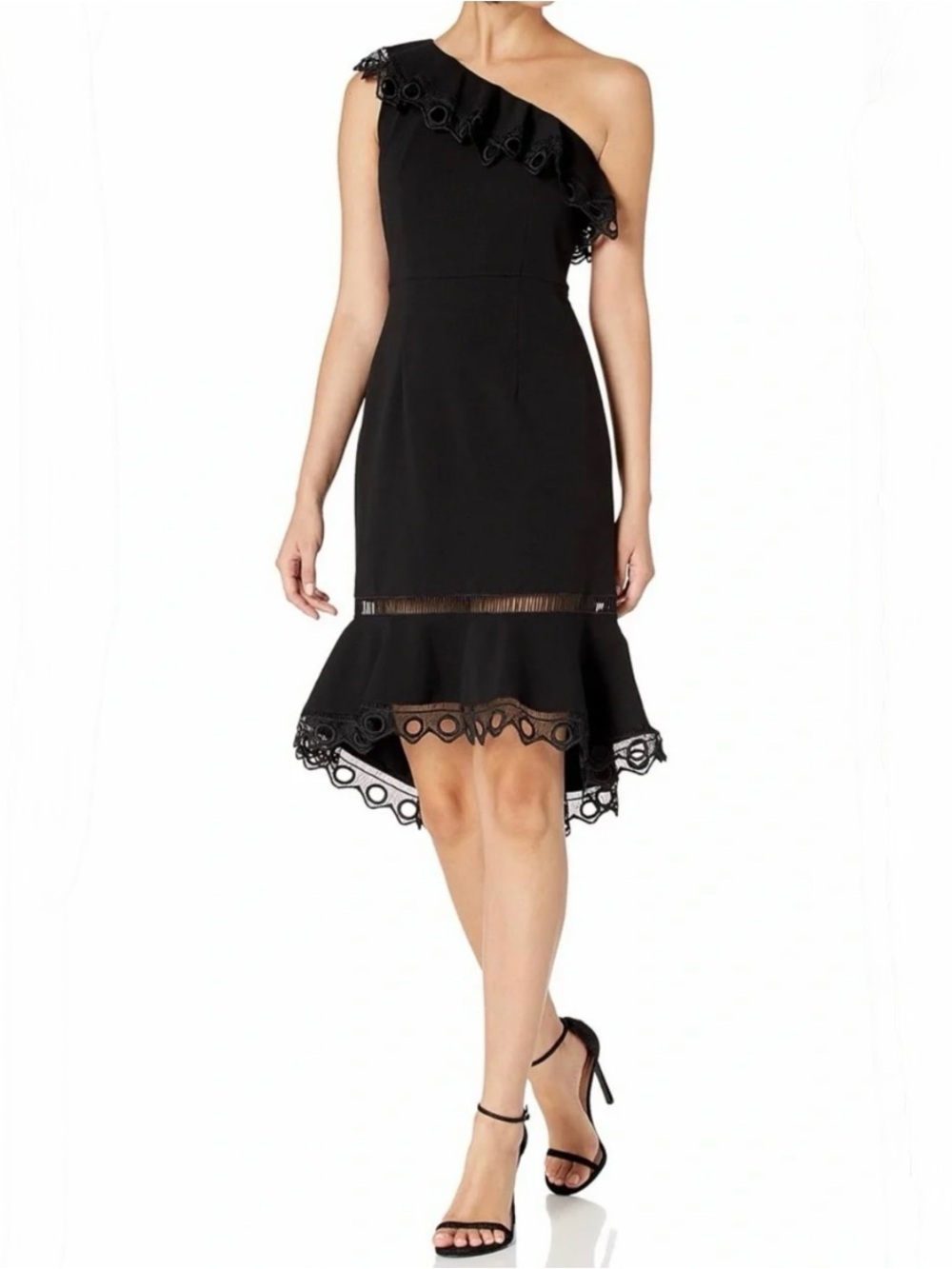 Nanette Lepore Sleeveless One Shoulder Knit Dress With High-Low Flounce Hem